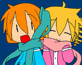 Dibujo Miku y Len con bufanda pintado por queyla