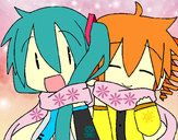 Dibujo Miku y Len con bufanda pintado por inazuma11