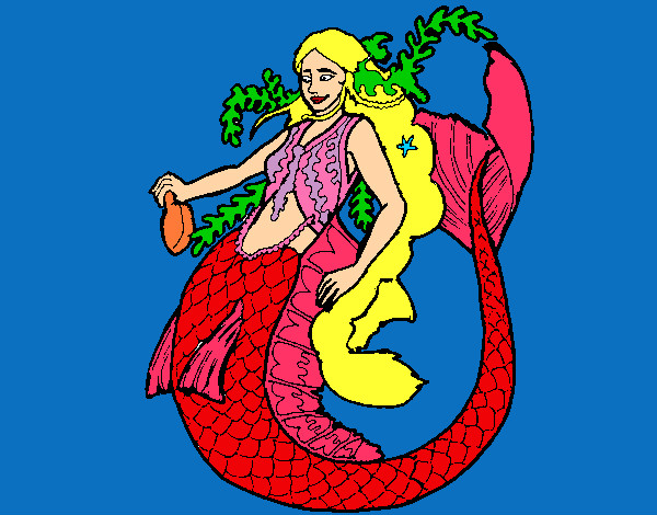 Dibujo Sirena con larga melena pintado por elisan
