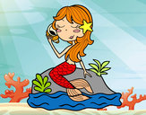 Dibujo Sirena sentada en una roca con una caracola pintado por ardnas
