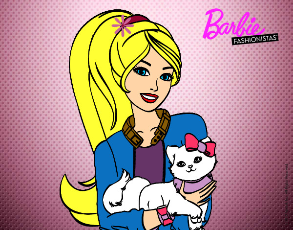 Dibujo Barbie con su linda gatita pintado por Helga