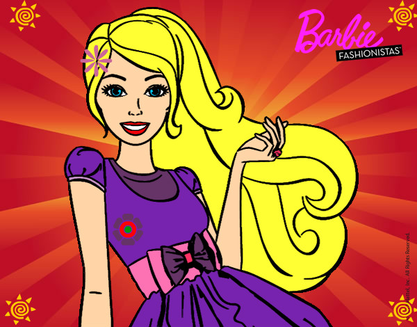 Dibujo Barbie con su vestido con lazo pintado por Helga