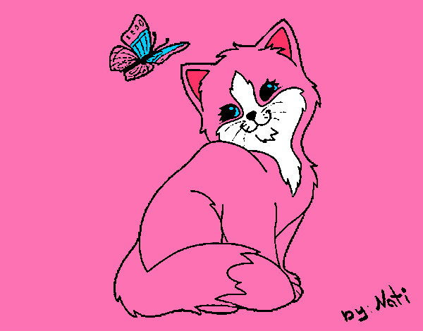 Dibujo Gatito y mariposa pintado por kariz