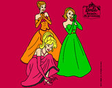 Dibujo Barbie y sus amigas vestidas de gala pintado por amalia
