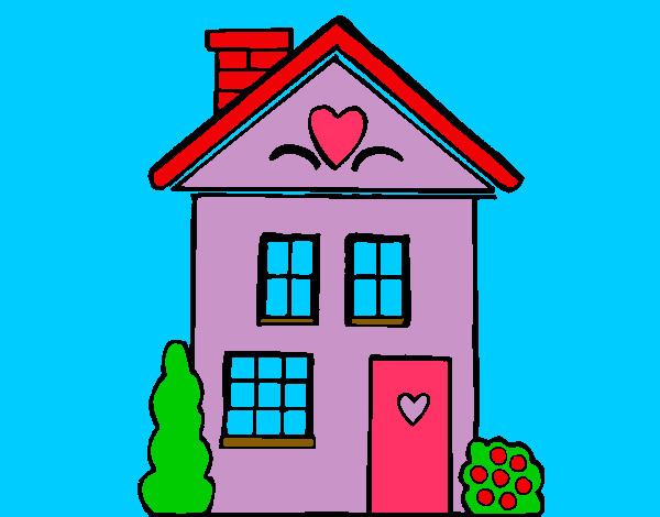casa lila con corazones