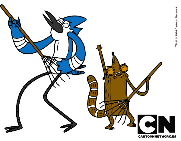 Dibujo Mordecai y Rigby pintado por ajuarez
