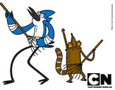 Dibujo Mordecai y Rigby pintado por ajuarez
