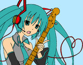 Dibujo Miku con guitarra pintado por fkarina