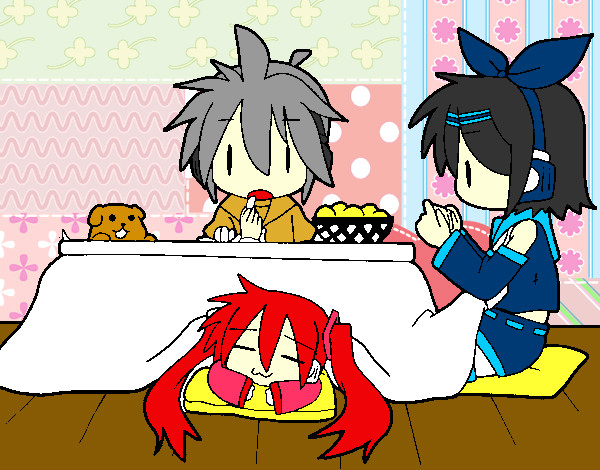 Dibujo Miku, Rin y Len desayunando pintado por nadeshiko
