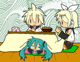 Dibujo Miku, Rin y Len desayunando pintado por RiN-Kagami