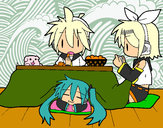 Dibujo Miku, Rin y Len desayunando pintado por RiN-Kagami