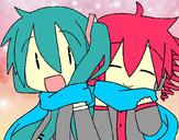 Dibujo Miku y Len con bufanda pintado por Tomoe