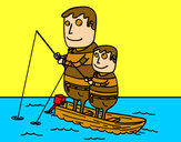 Dibujo Padre e hijo pescando pintado por amalia