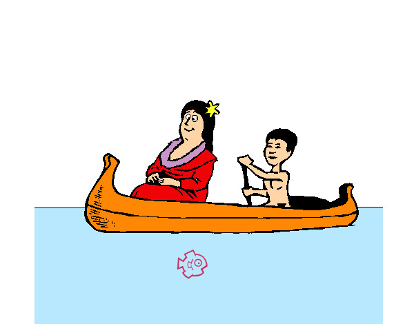 Madre e hijo en canoa