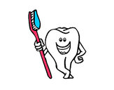 Dibujo Muela y cepillo de dientes 1 pintado por justa