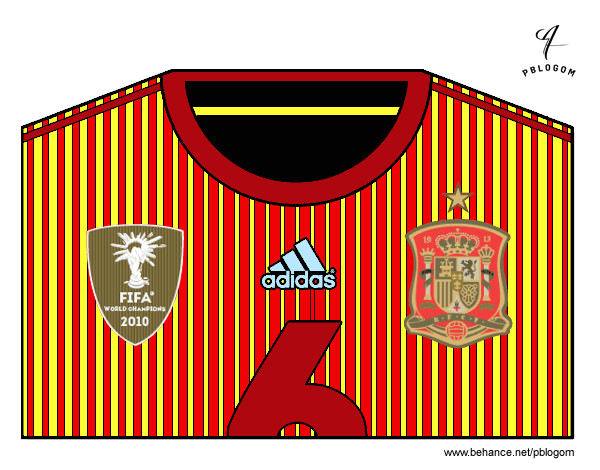 Dibujo Camiseta del mundial de fútbol 2014 de España pintado por Dako