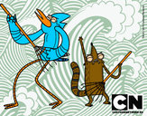 Dibujo Mordecai y Rigby pintado por maricica