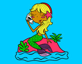 Dibujo Sirena sentada en una roca con una caracola pintado por Anto05