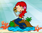 Dibujo Sirena sentada en una roca con una caracola pintado por waterlose