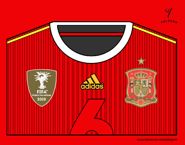 Dibujo Camiseta del mundial de fútbol 2014 de España pintado por santun