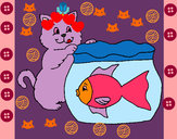 Dibujo Gato y pez pintado por thiare01