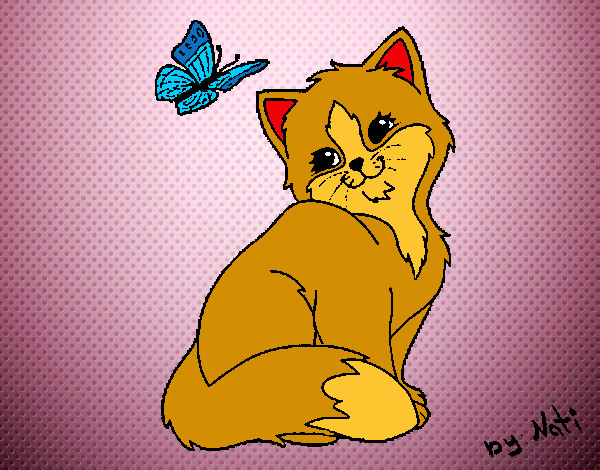 Dibujo Gatito y mariposa pintado por saray2001