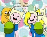 Dibujo Finn y Jake con Fionna y Cake pintado por cato