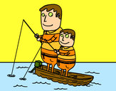 Dibujo Padre e hijo pescando pintado por amalia