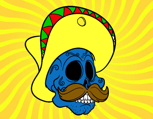 Dibujo Calavera mejicana con bigote pintado por mbernabel