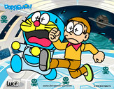 Dibujo Doraemon y Nobita corriendo pintado por vikingui