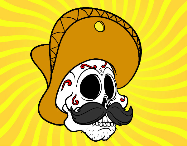 Dibujo Calavera mejicana con bigote pintado por axelrito