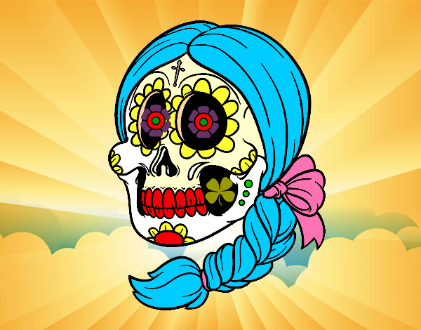 Calavera mejicana con trenza.