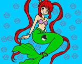 Dibujo Sirena con perlas pintado por espejo111