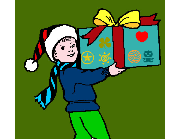 Dibujo Niño con un enorme regalo pintado por lulu12345