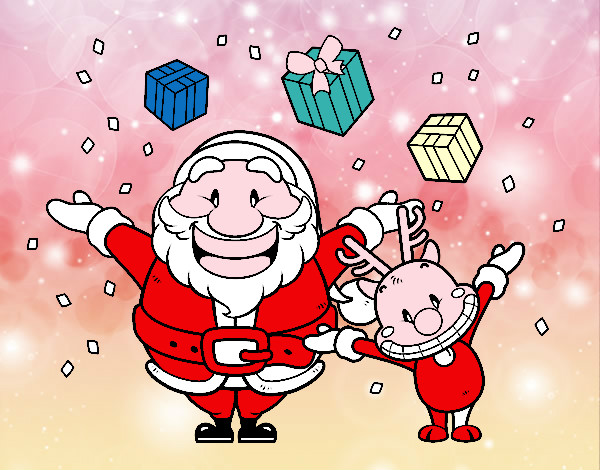 Dibujo Santa y reno con regalos pintado por 1981