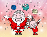 Dibujo Santa y reno con regalos pintado por 1981