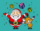 Dibujo Santa y reno con regalos pintado por Elpatocuac