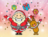 Dibujo Santa y reno con regalos pintado por angie06