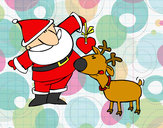 Dibujo Papá Noel y Rudolf pintado por maylop