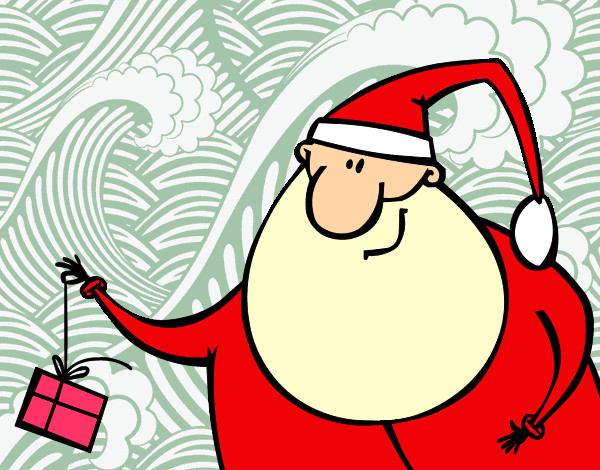 Dibujo Papa Noel con un regalo pintado por jhol9