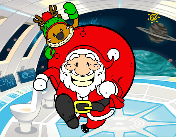 Dibujo Papá Noel y Rudolph pintado por jhol9