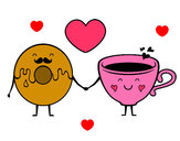 Dibujo Amor entre dónut y té pintado por cffg