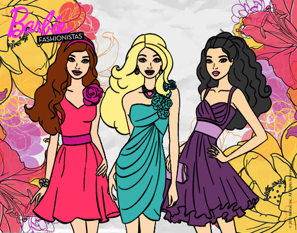 Dibujo Barbie y sus amigas vestidas de fiesta pintado por dianita12