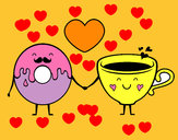 Dibujo Amor entre dónut y té pintado por LUCIARC