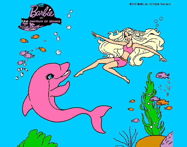 Dibujo Barbie jugando con un delfín pintado por mairta 