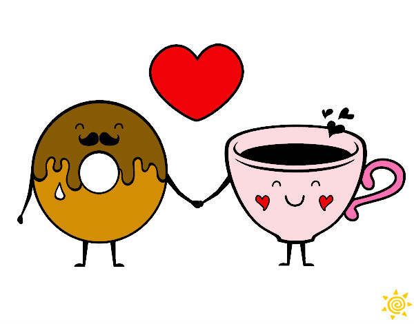 Dibujo Amor entre dónut y té pintado por Venezolana