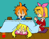 Dibujo Miku, Rin y Len desayunando pintado por queyla