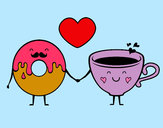 Dibujo Amor entre dónut y té pintado por Meritxxell