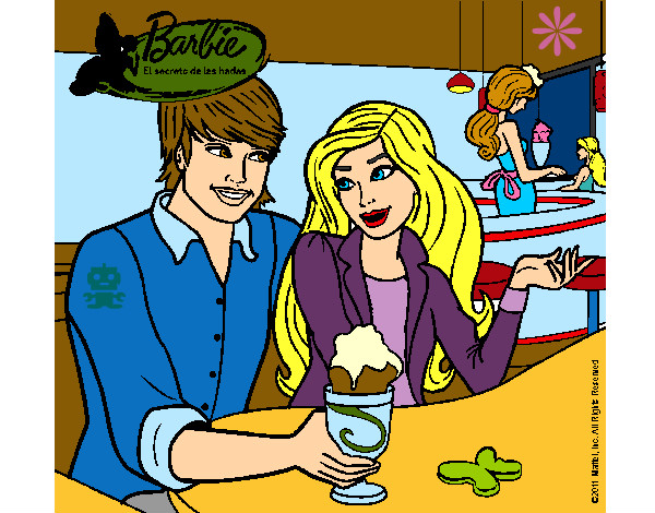 Dibujo Barbie y su amigo en la heladería pintado por LuliTFM