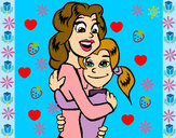 Dibujo Madre e hija abrazadas pintado por cunic